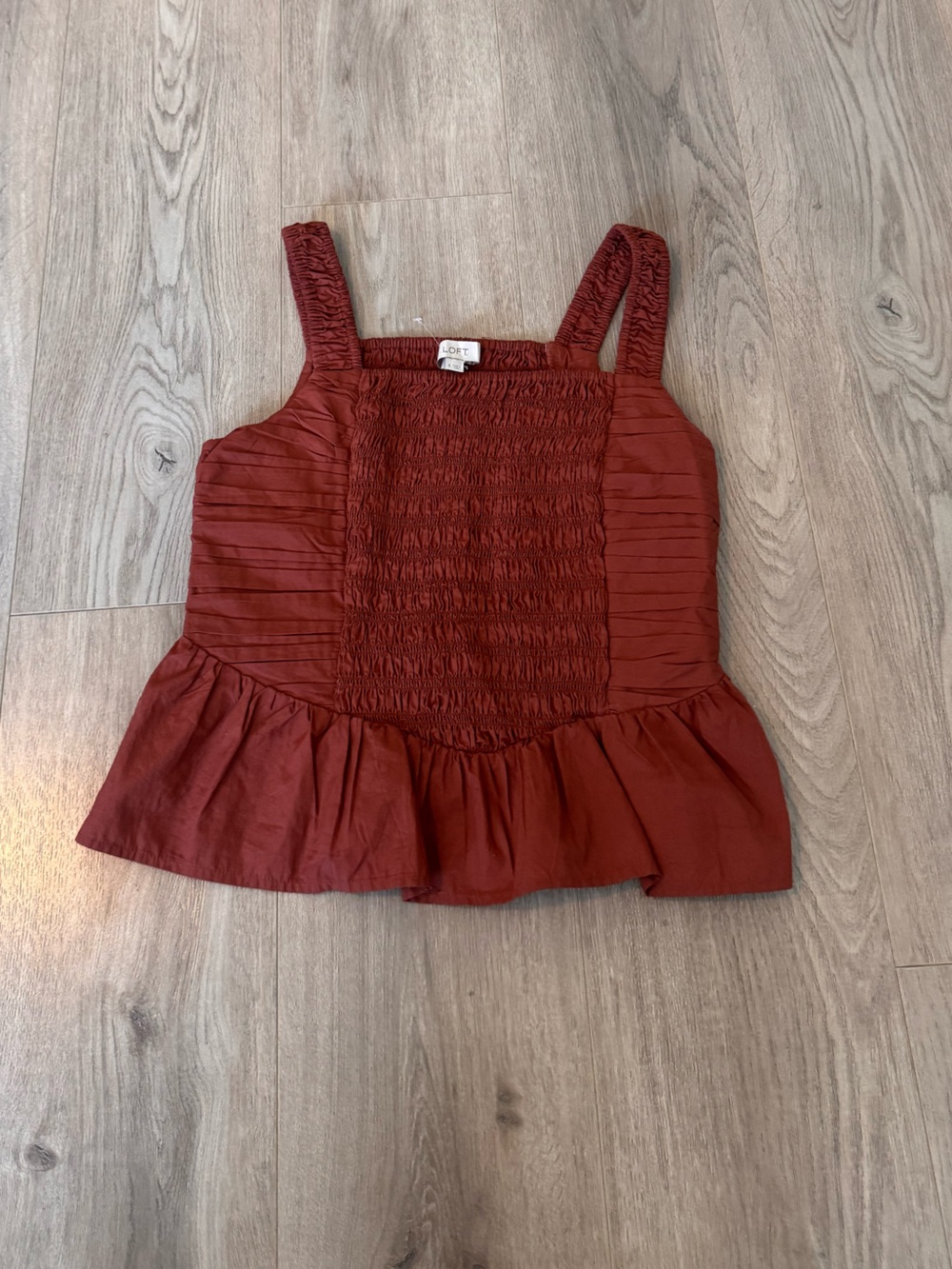 LOFT Rust Red Smocked Peplum Crop Top